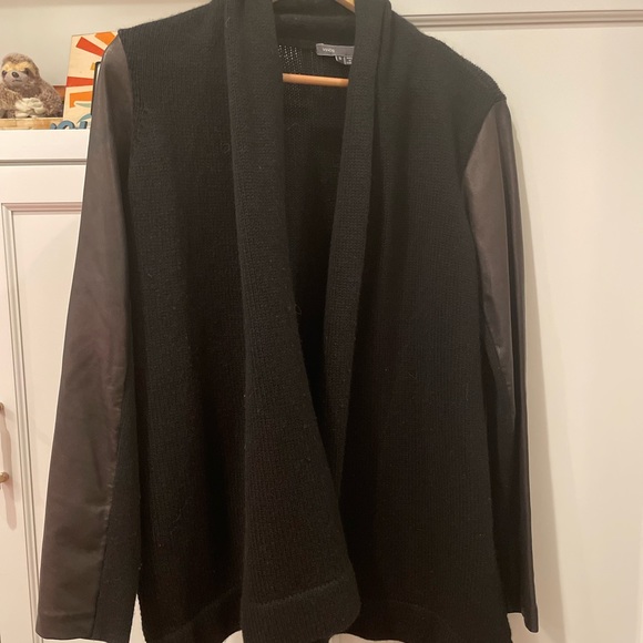 Vince Sweaters Vince Black Sweater With Leather Sleeves